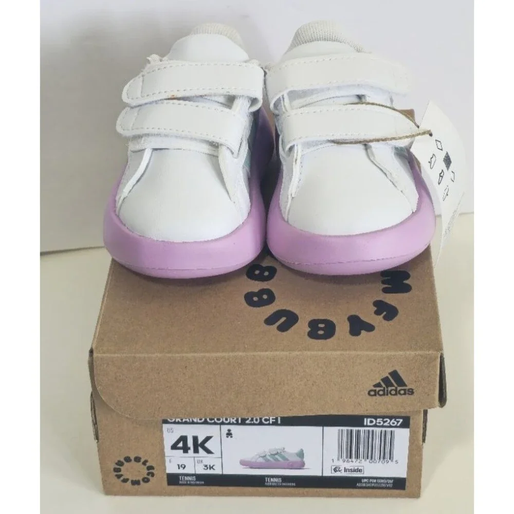 Adidas Grand Court 2.0 Girls Infant Shoes Size 4K White Turquoise Purple - Picture 2 of 11